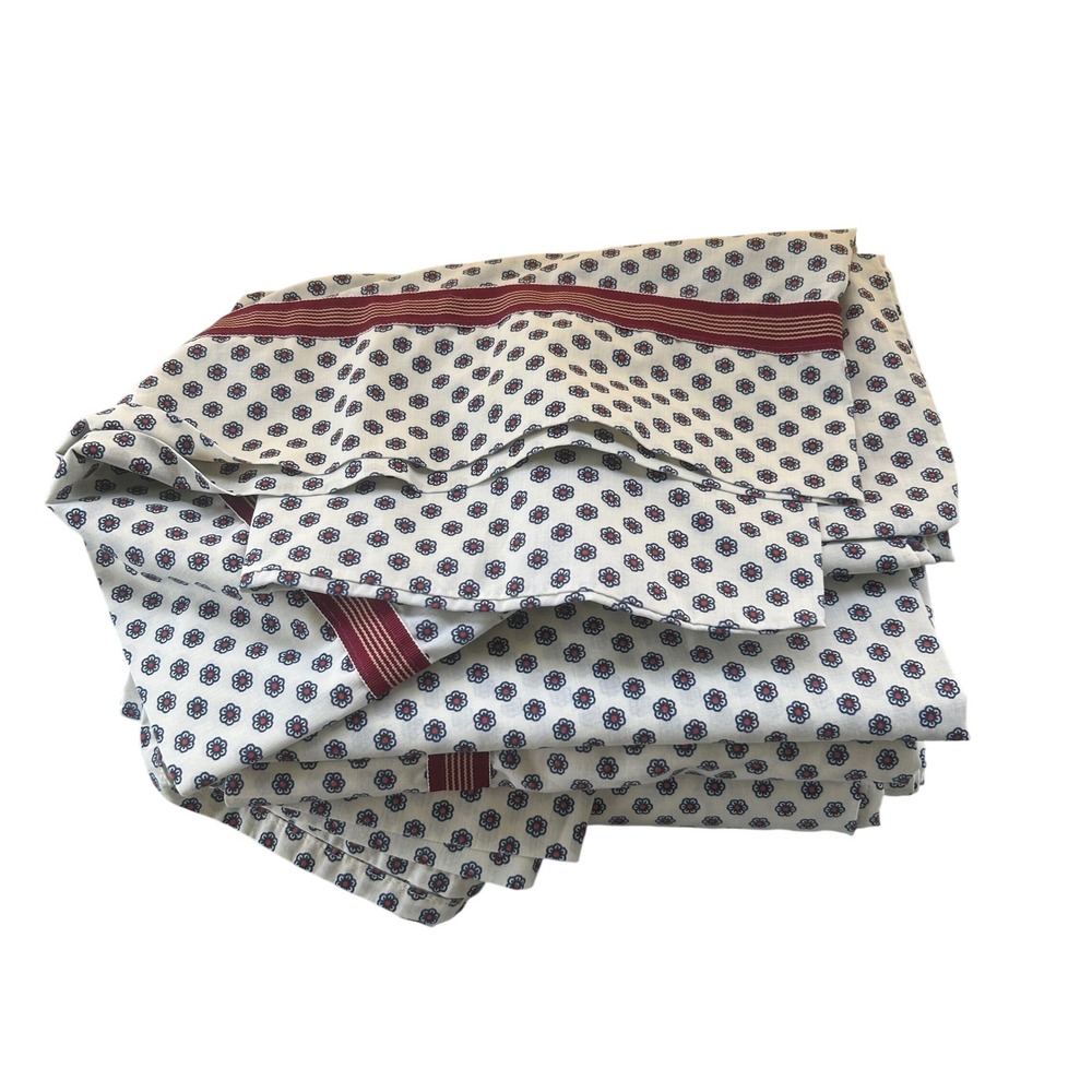 Fieldcrest Flat Sheets Pillowcases Twin  Red Blue Vintage Floral Cottage Percale